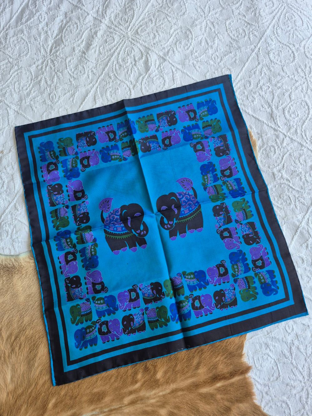 Thai Silk Pocket Square scarf with Elephant Motif.