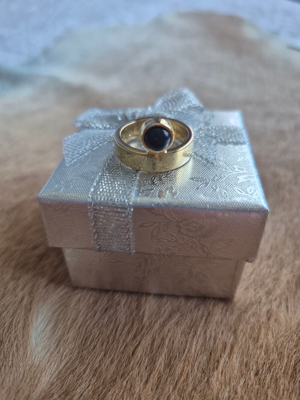 Marc By Marc Jacobs Goldtone Ring with Black Stone.