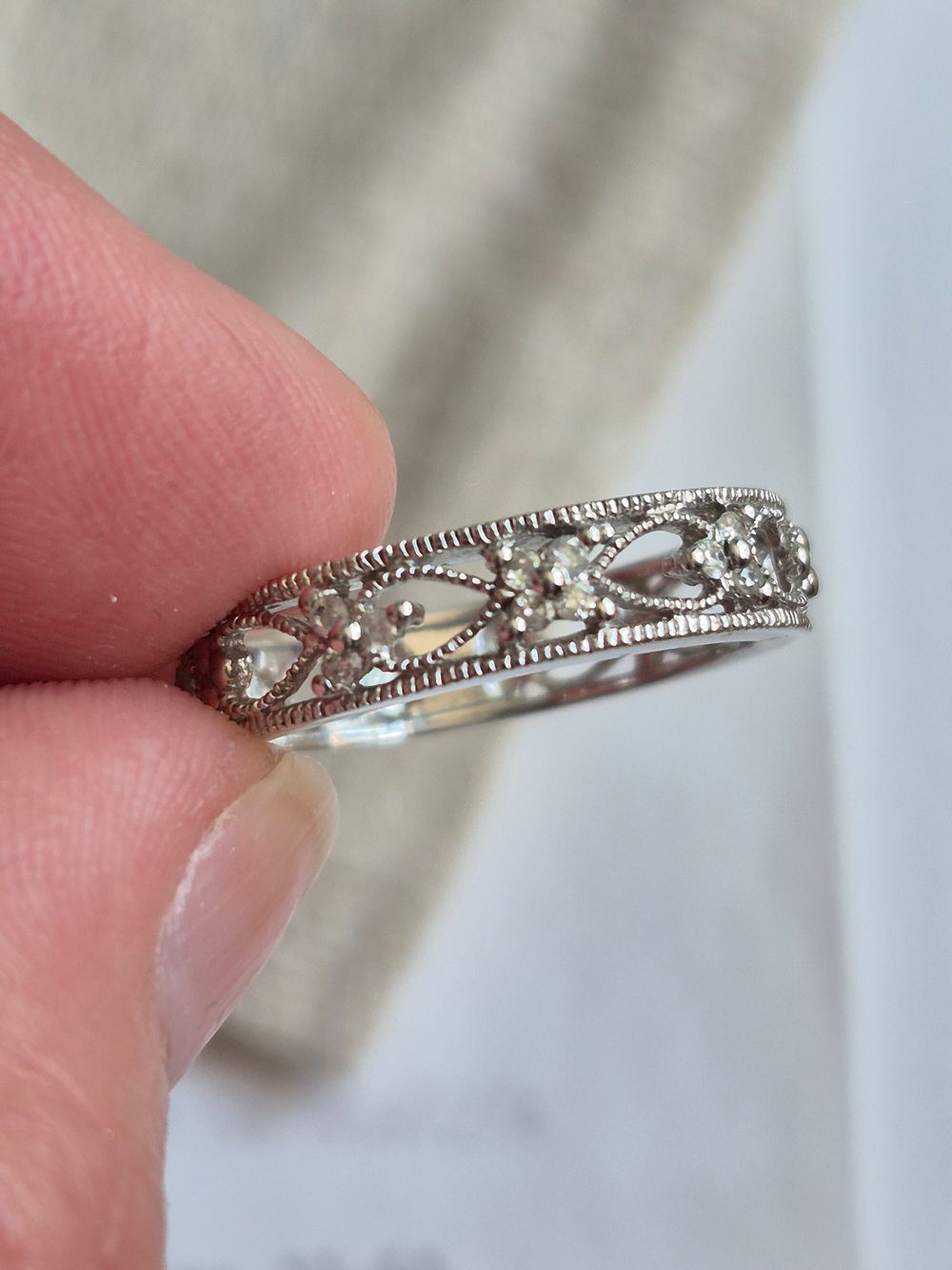 Michael Hill Jeweler 9ct White Gold Diamond Art Deco Style ring.