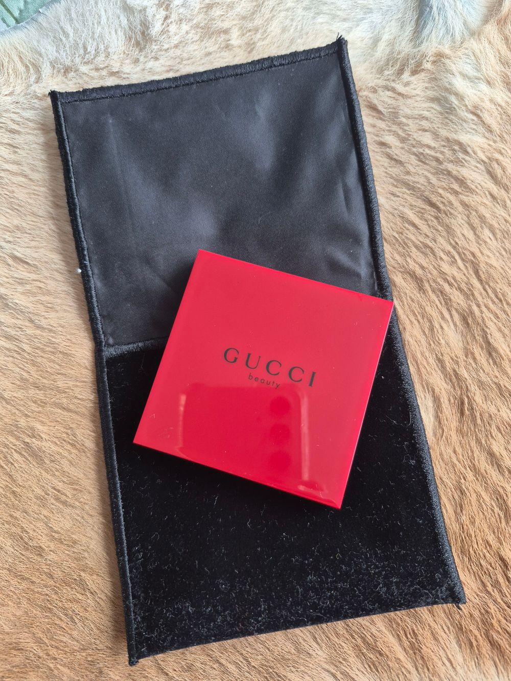 Gucci Red Mirror Compact with Pouch.