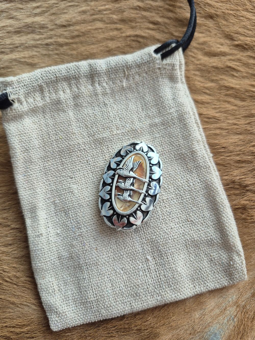 Silvertone Vintage Victorian Revival Crane Scarf Ring.