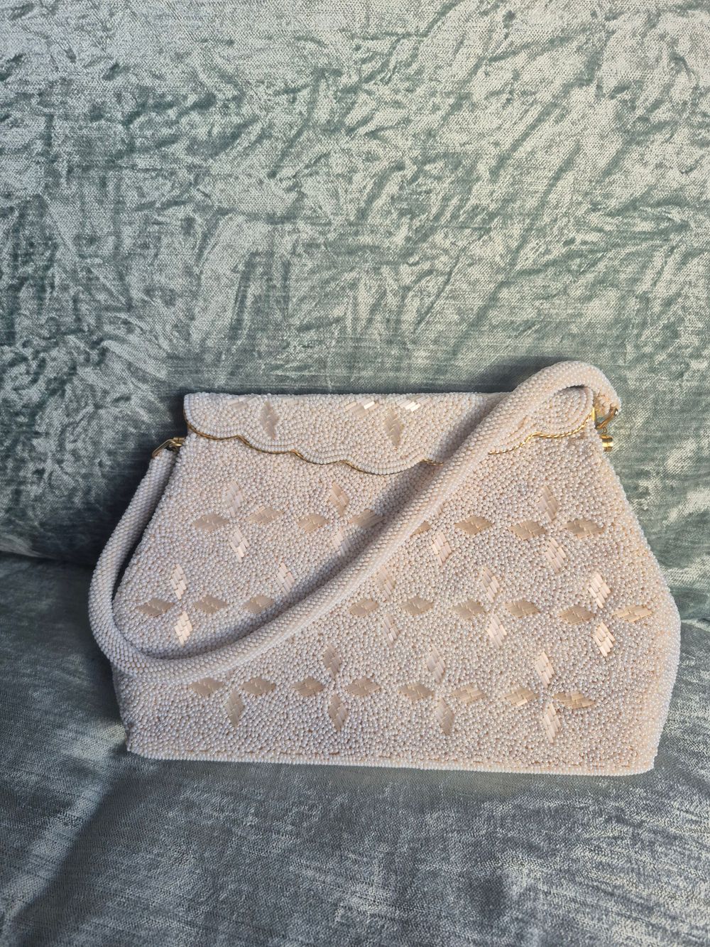 Vintage White Beaded Clutch Bag 1940-50s