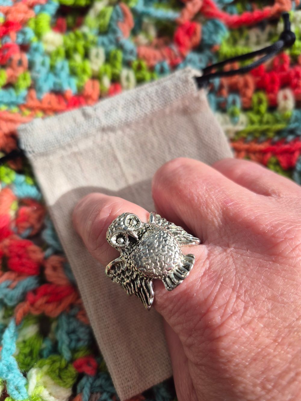 Silver Toned Owl Ring