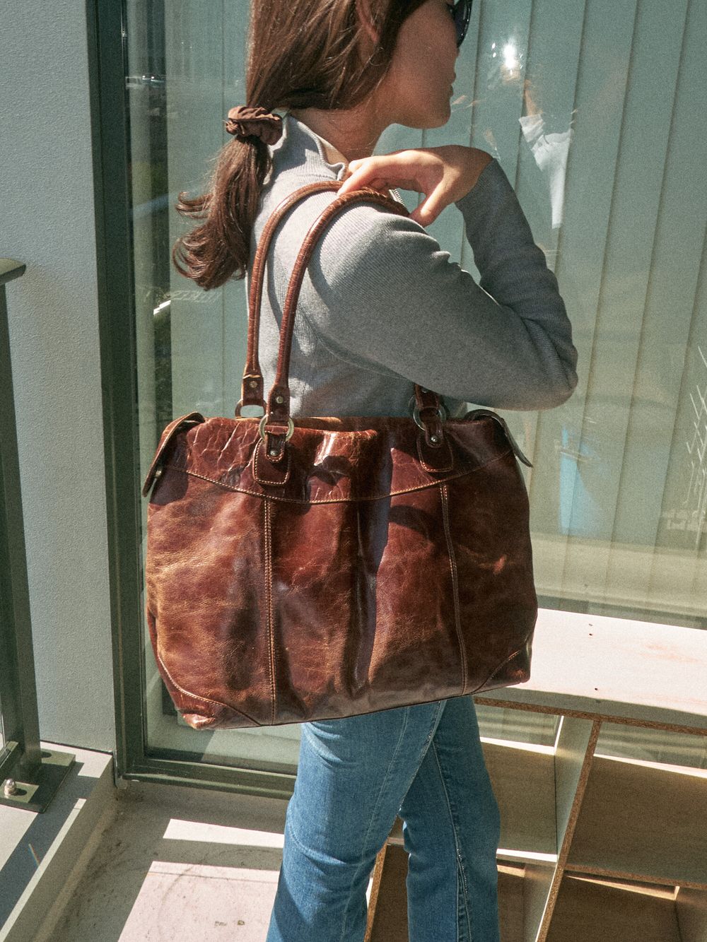 Gabee Genuine Distressed Leather Brown Tote Bag