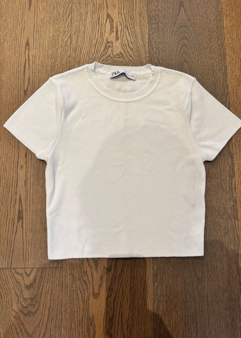 Zara White Ribbed Short Sleeve Top