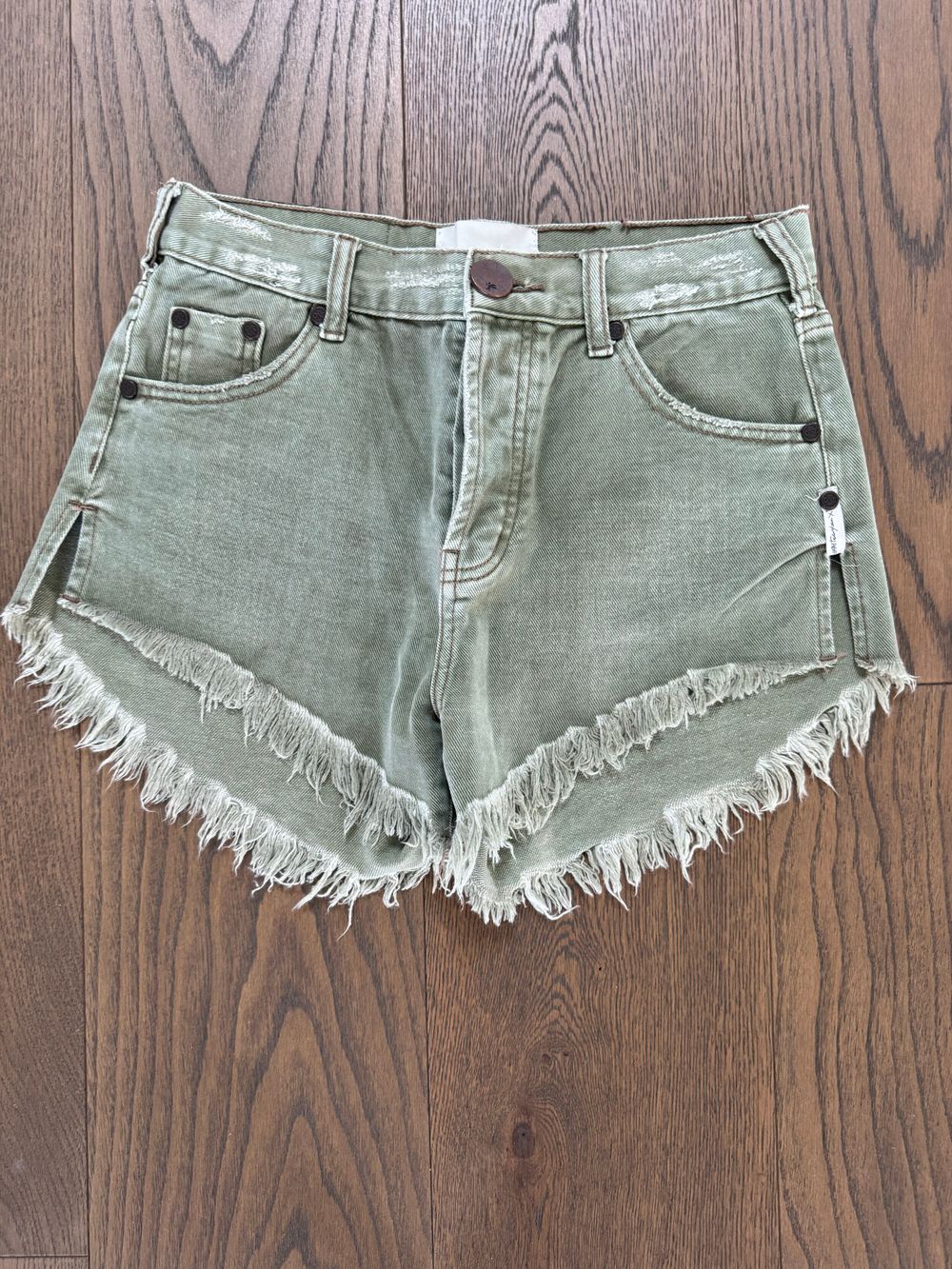 One Teaspoon Green Frayed Hem Denim Shorts
