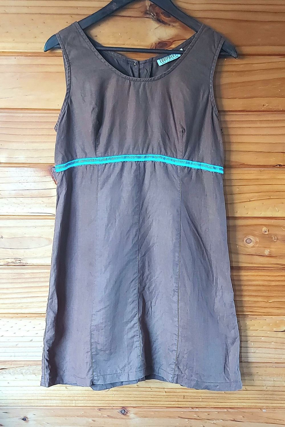 Retro s14 100% linen made in Australia brown dress