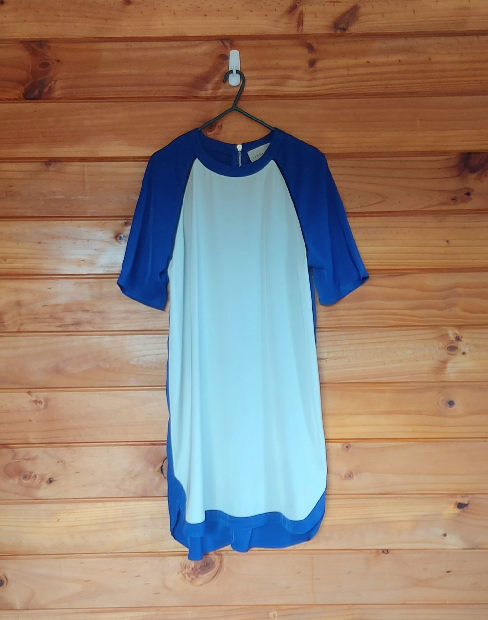 Blue and cream block colour dress