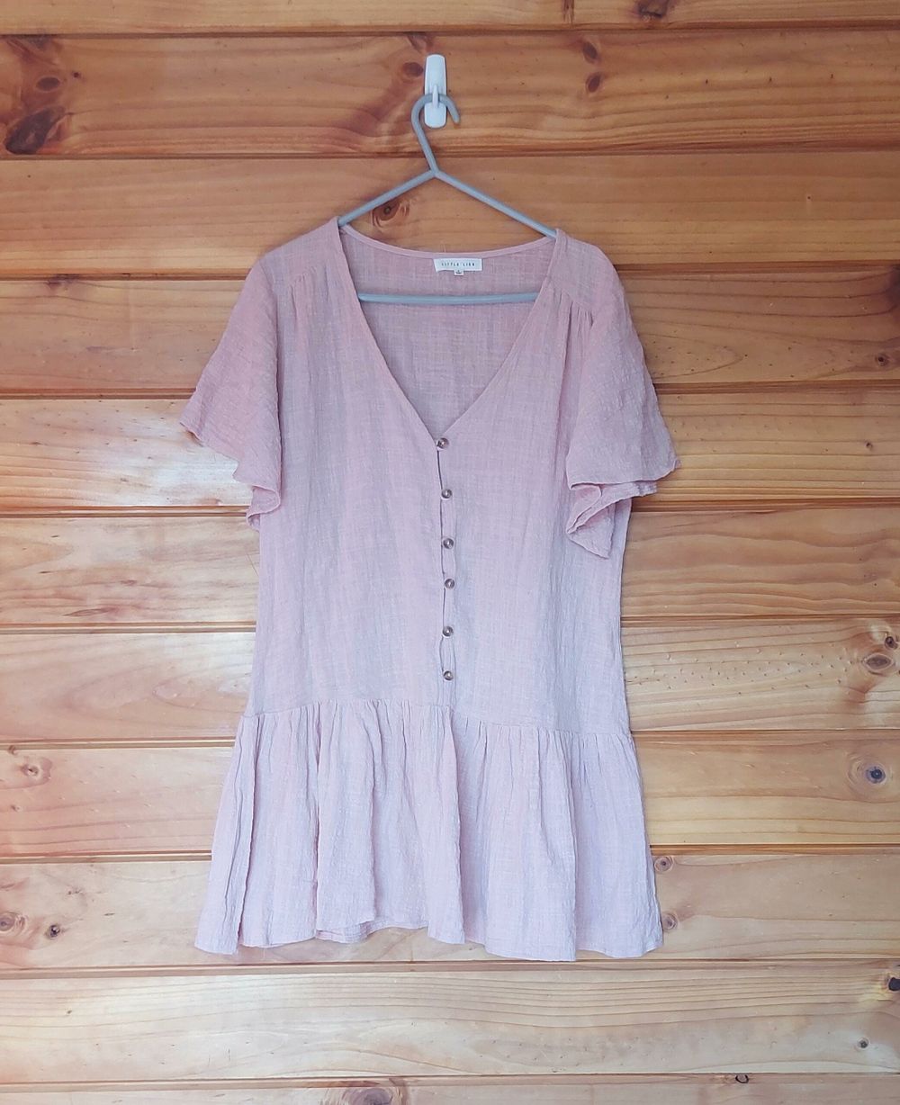 Light dusty pink textured cotton smock dress