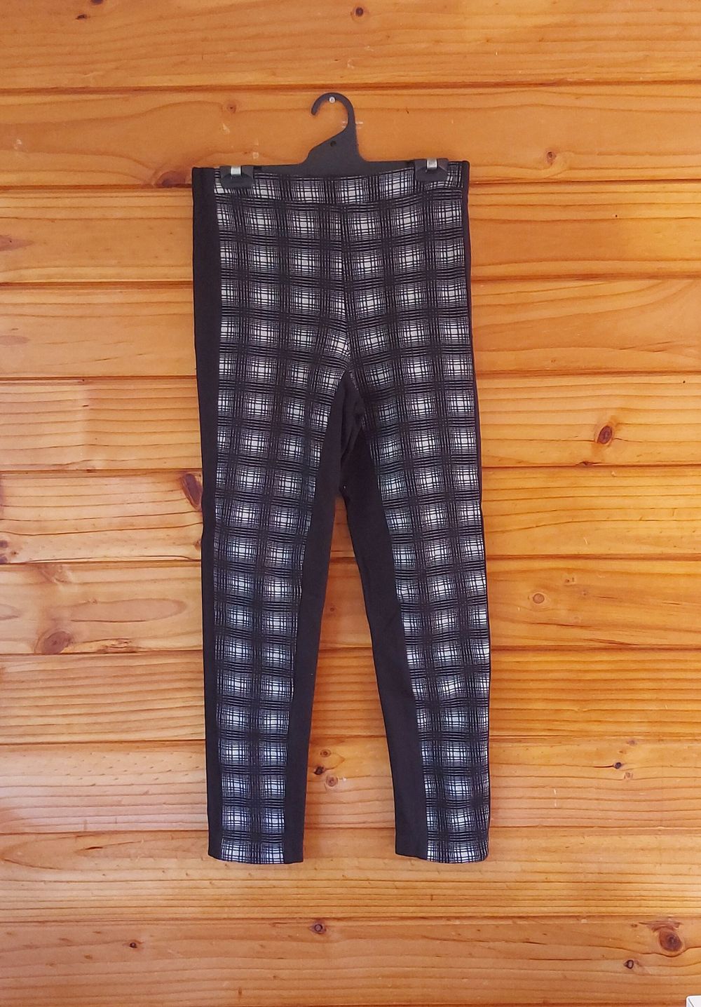 Checkered and black wool blend ponte pants