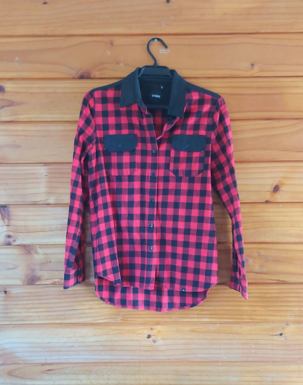Black and red checkered plaid shirt shacket