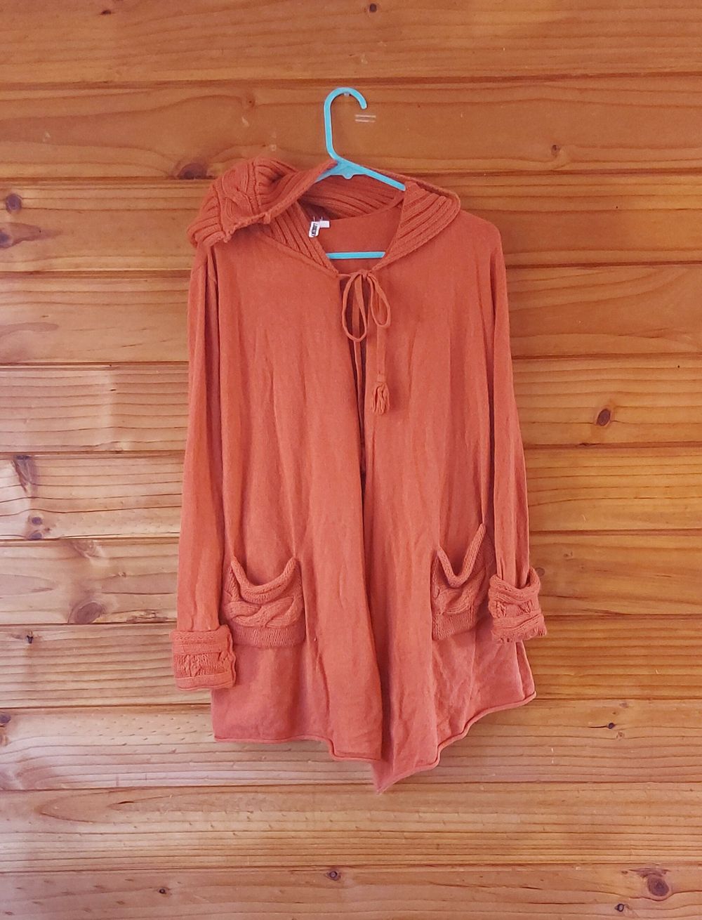 Orange hooded cardigan angora blend