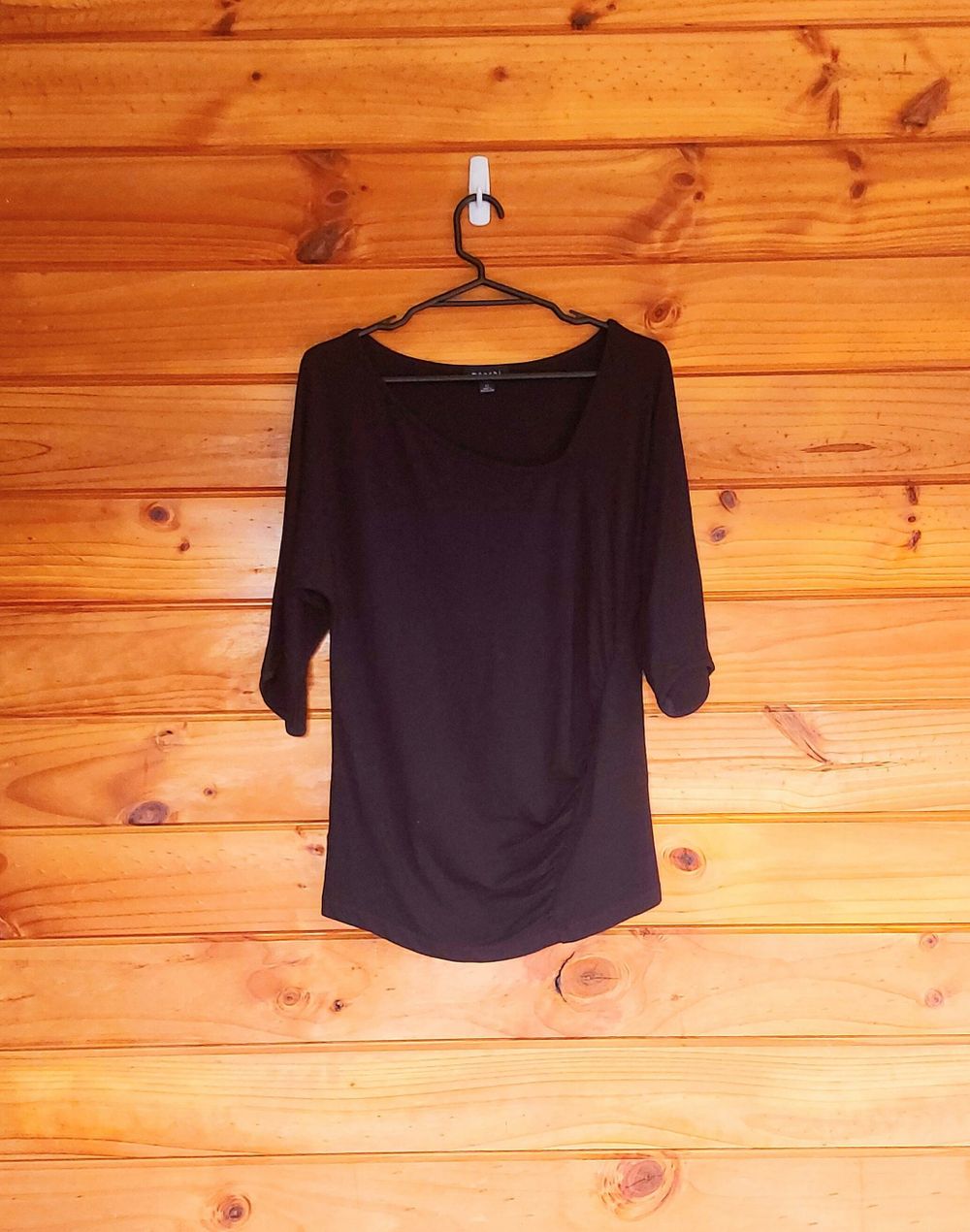 black stretchy top with ruched side