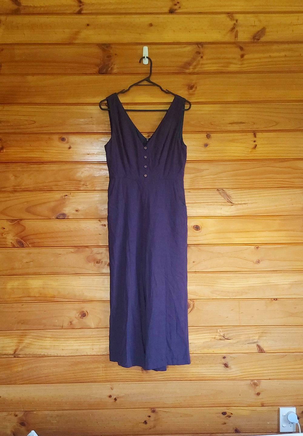 navy 100% linen wide leg jumpsuit