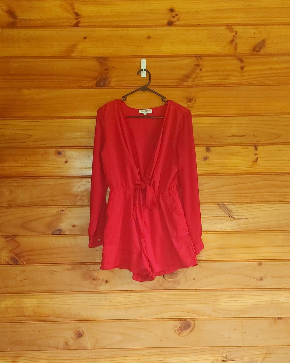 red long sleeve playsuit