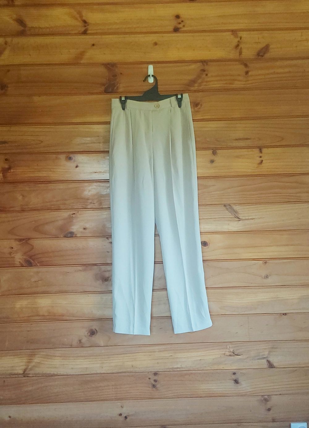 cream straight leg work pants