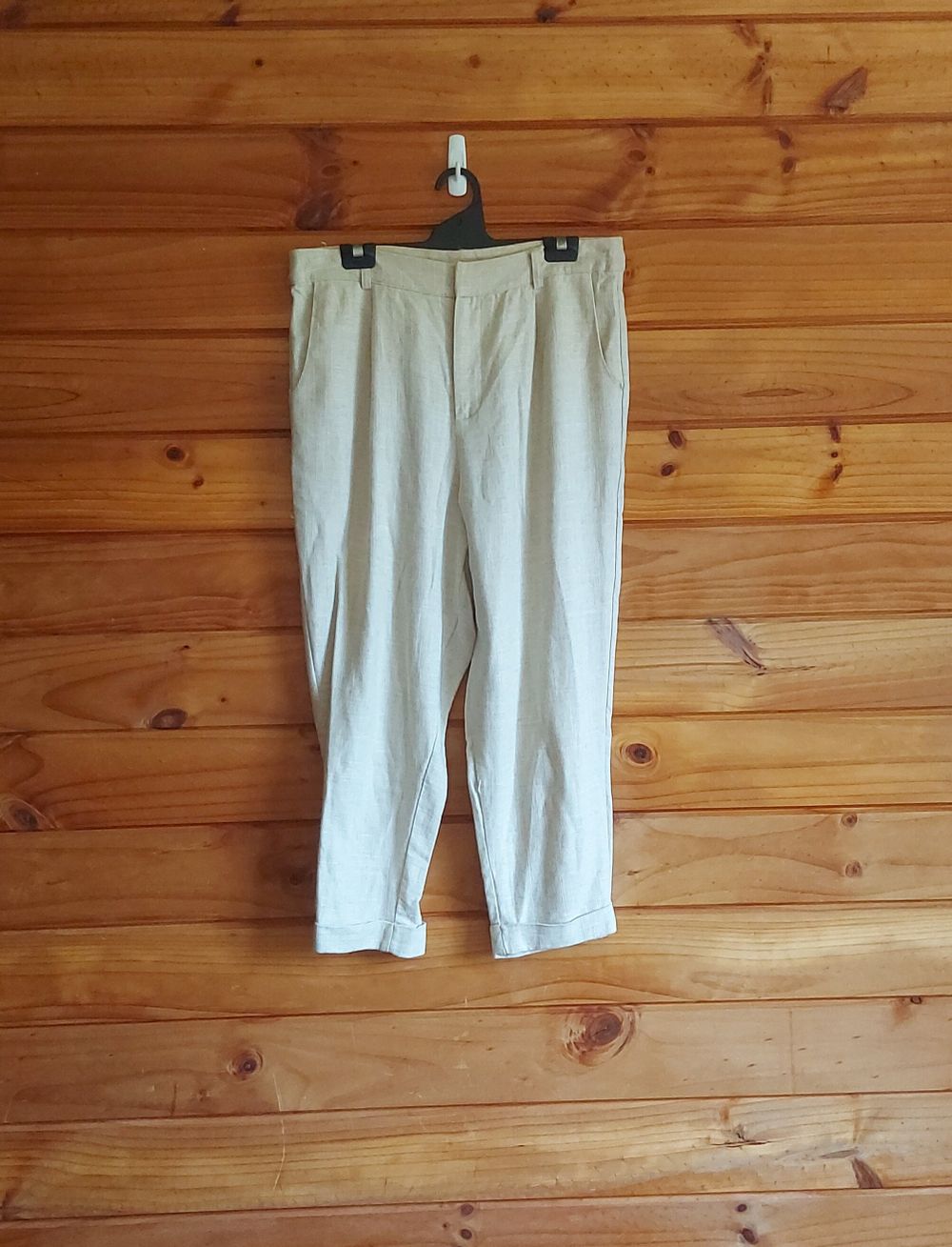 eggshell colour linen straight leg pants