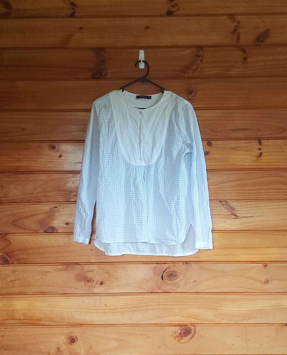 cottage style light blue gingham blouse