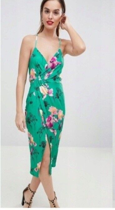 ASOS - NWT tall green floral midi dress on Designer Wardrobe