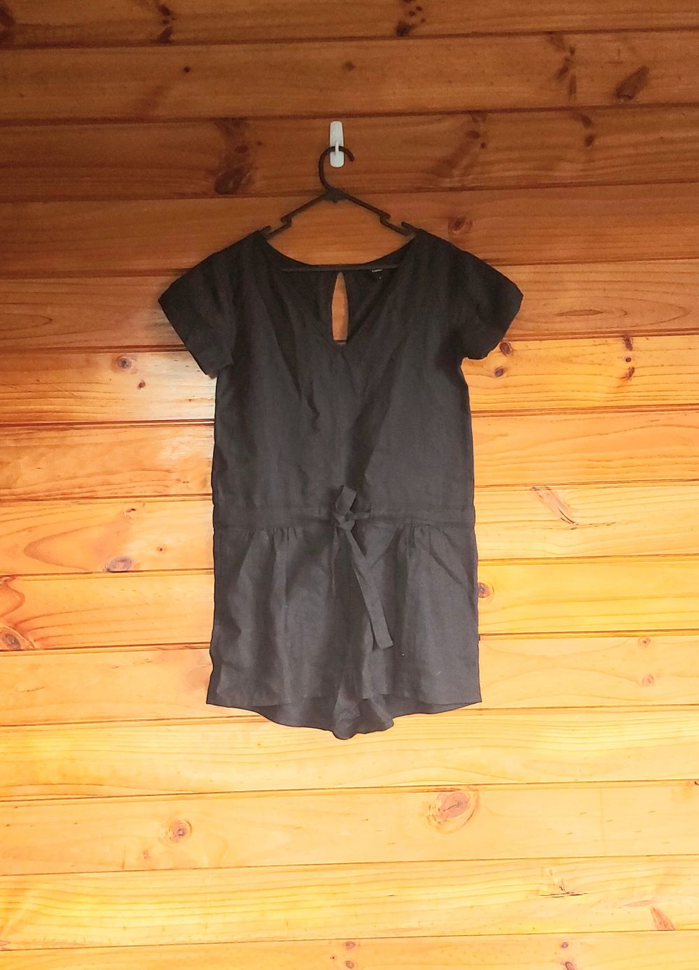 black 100% linen playsuit