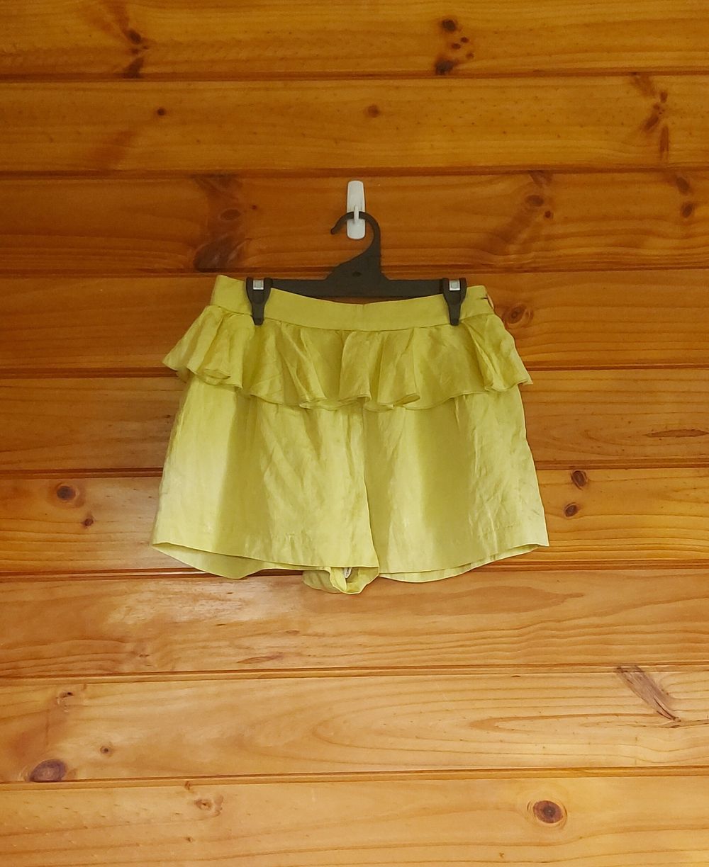yellow frilled cotton/silk blend shorts