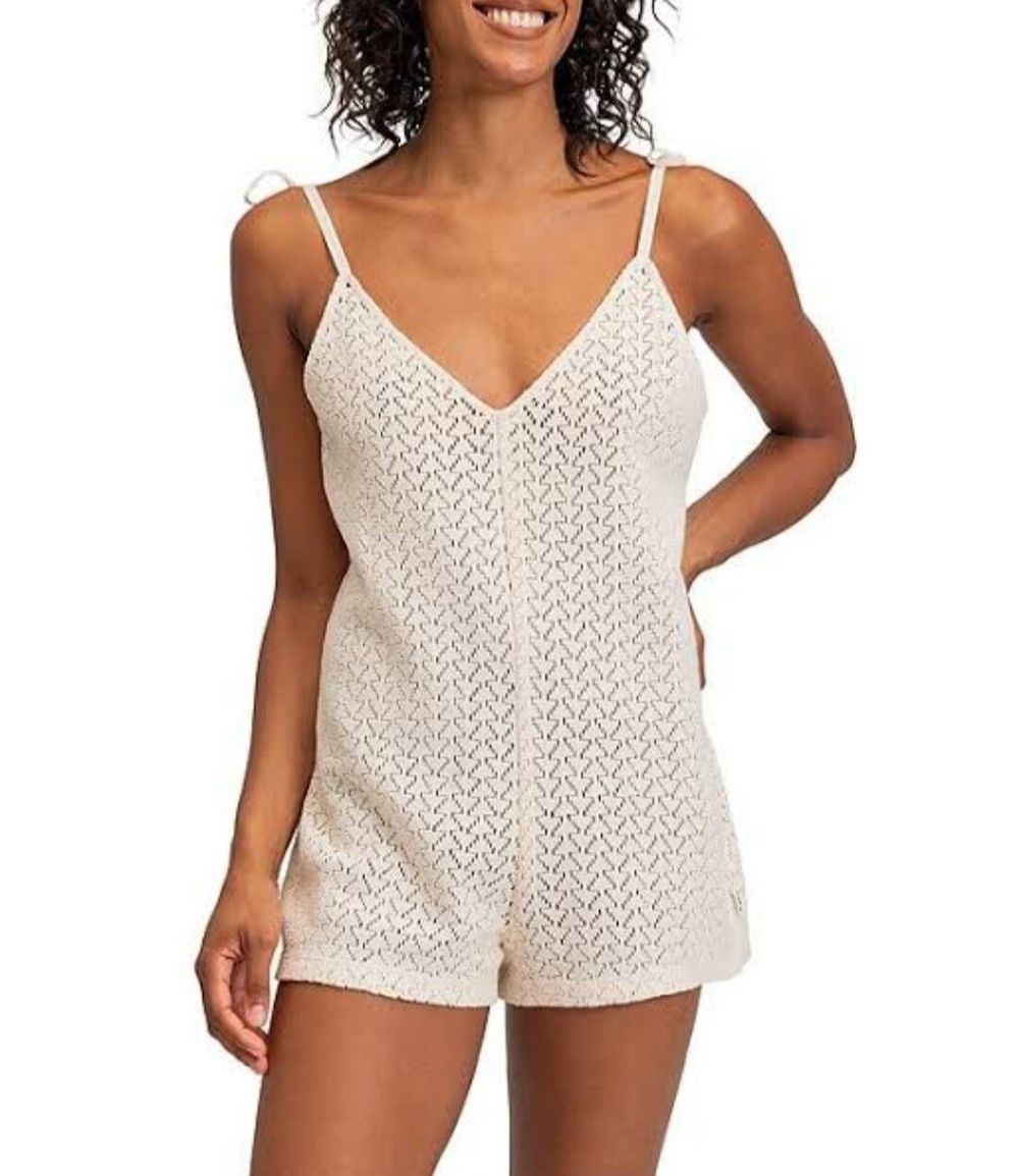white crochet-look playsuit