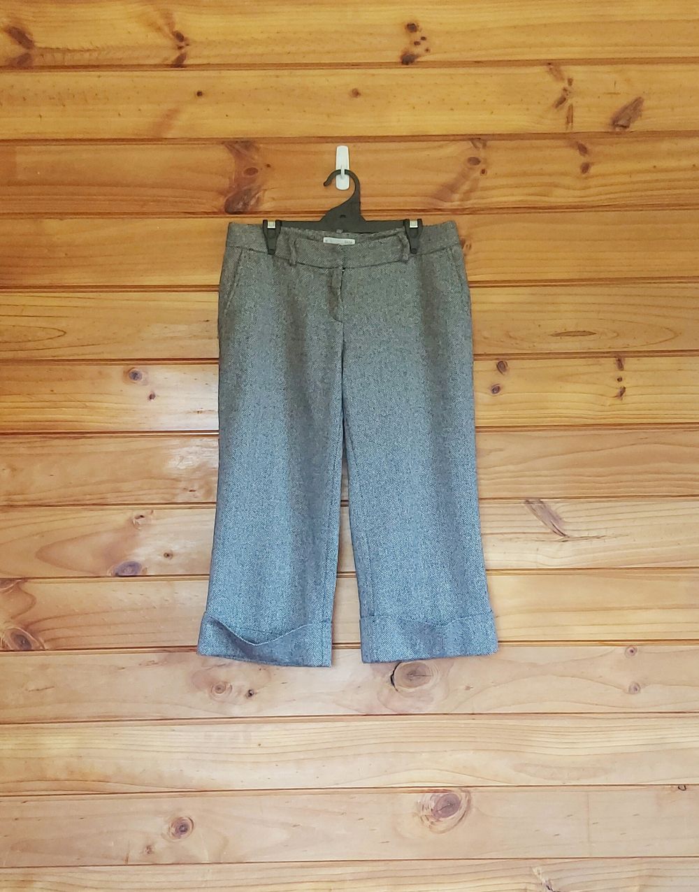 grey cropped wool blend pants
