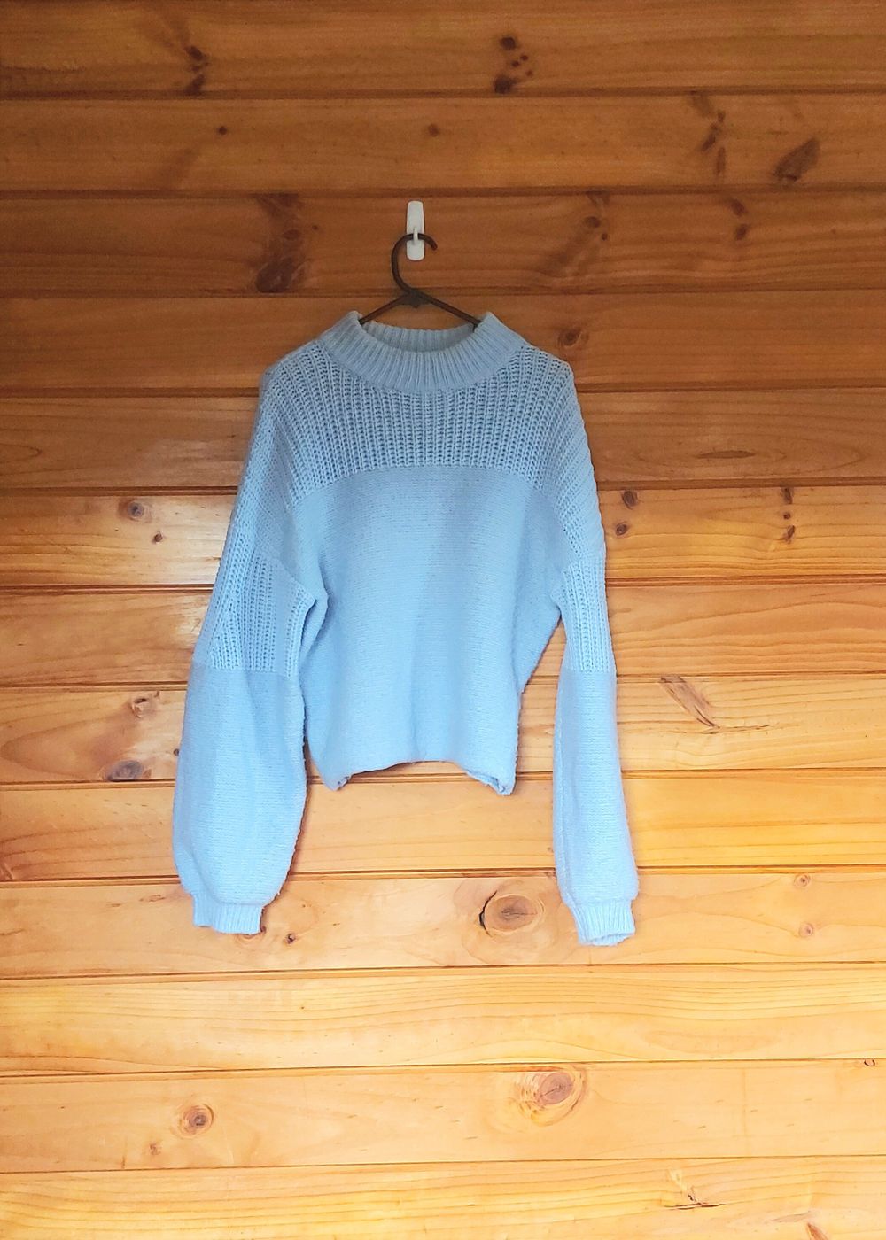 light blue thick knit jumper