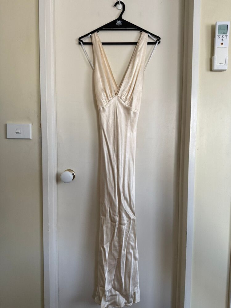 knee length dresses for ladies La Lune Plunged Slip Dress | Cream | Dresses main image 1