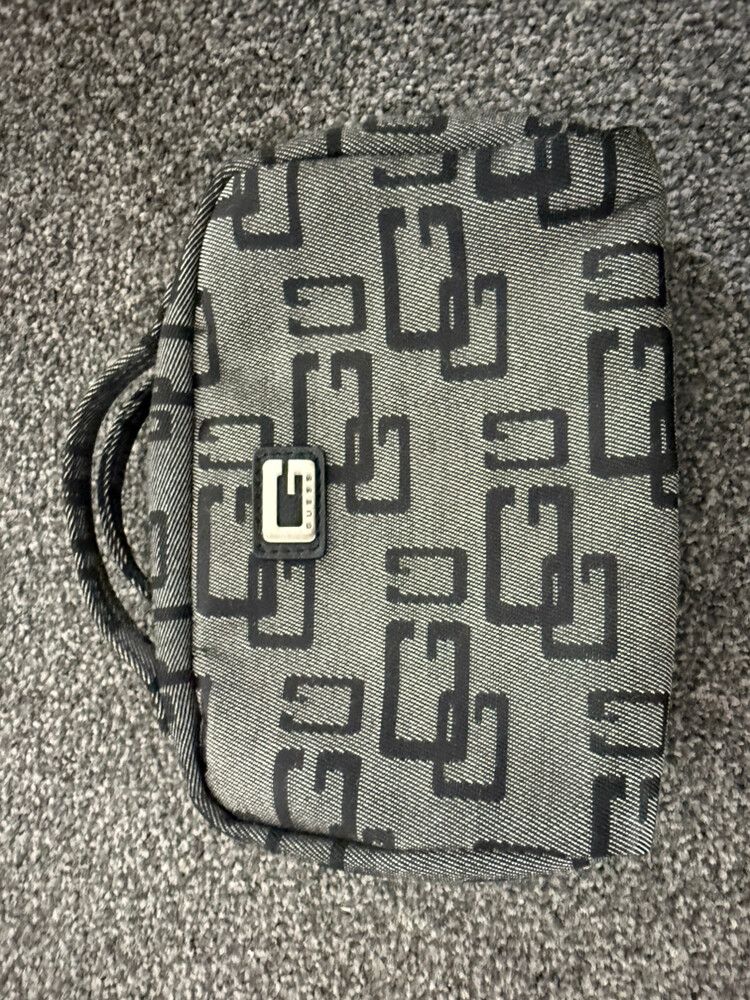 GUESS Mini Grey Monogram Cosmetic Bag / Travel Makeup Pouch