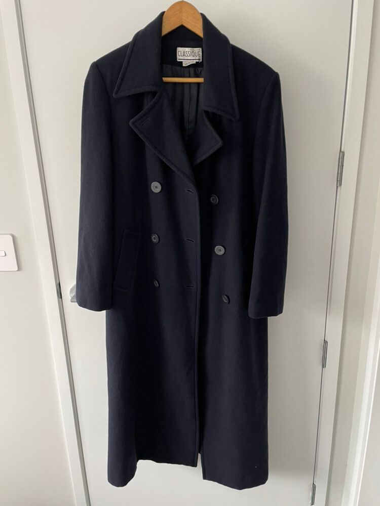 Vintage Classique Navy Wool Cashmere Blend Coat