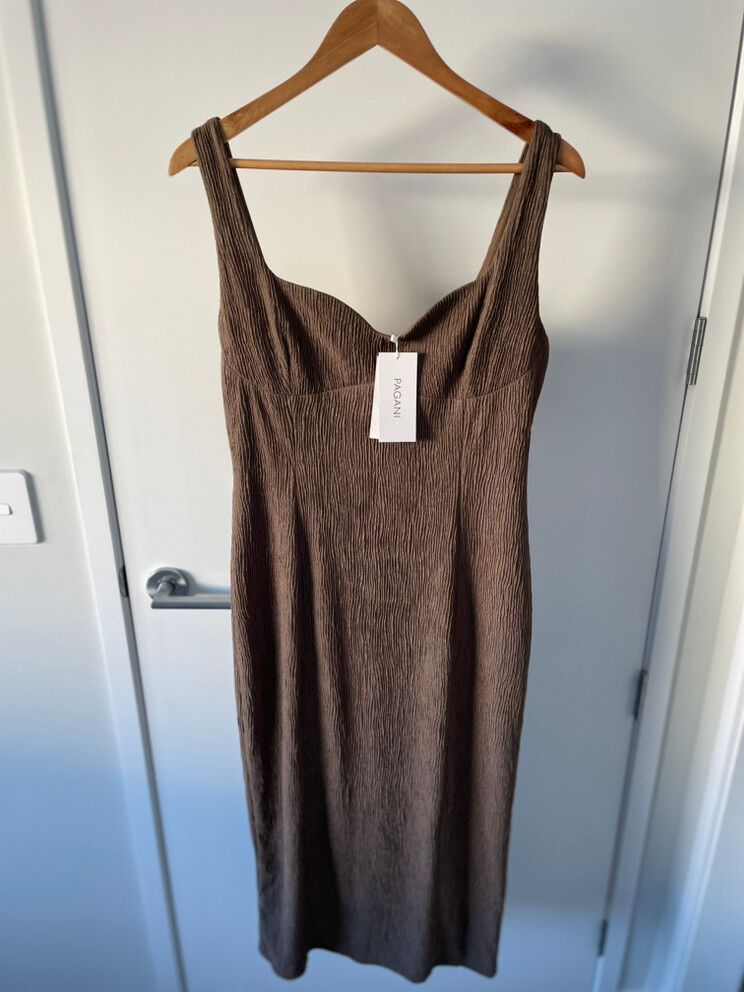Pagani Brown Textured Midi Dress