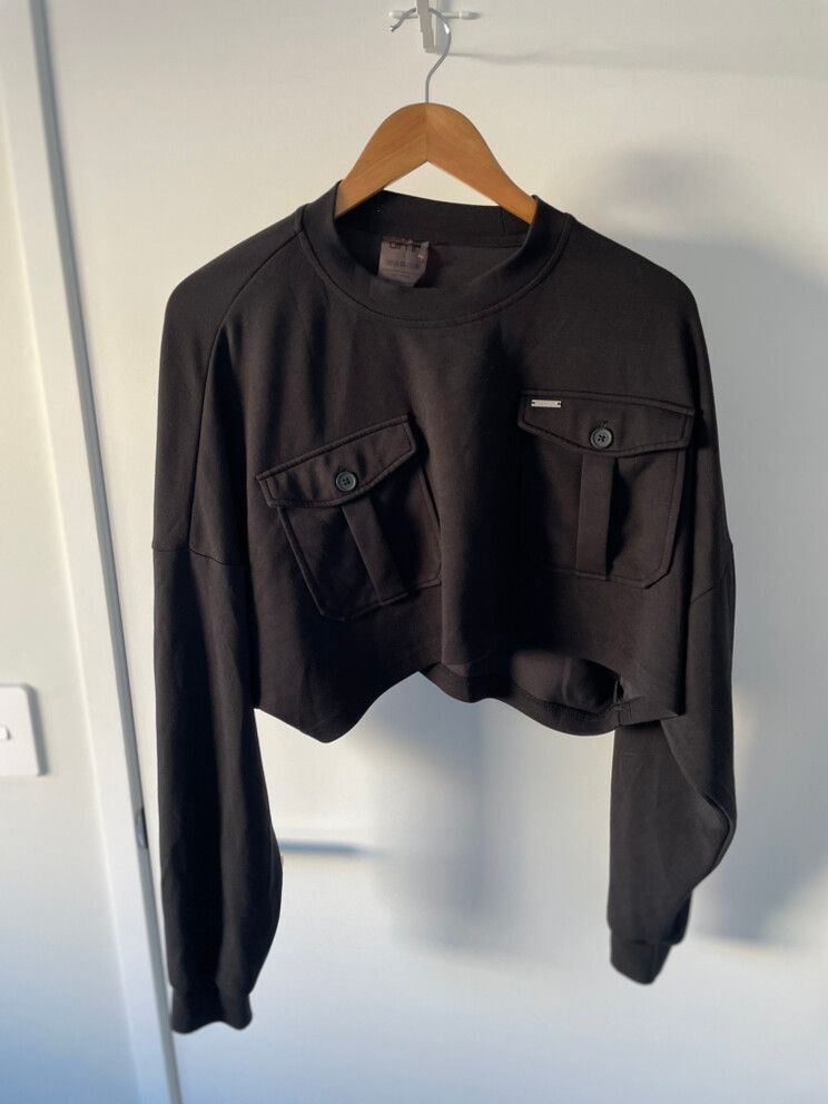 Aimn Black Long Sleeve Crop Top