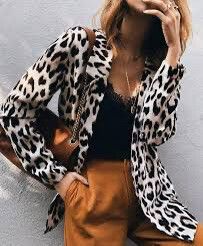 Decubja Open Blazer Brown Black Animal Leopard Print Size 8