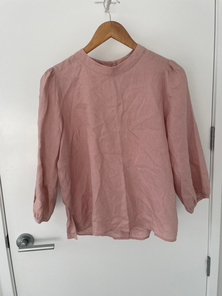 Zest. Pink Button-Up Blouse 100% linen size 12