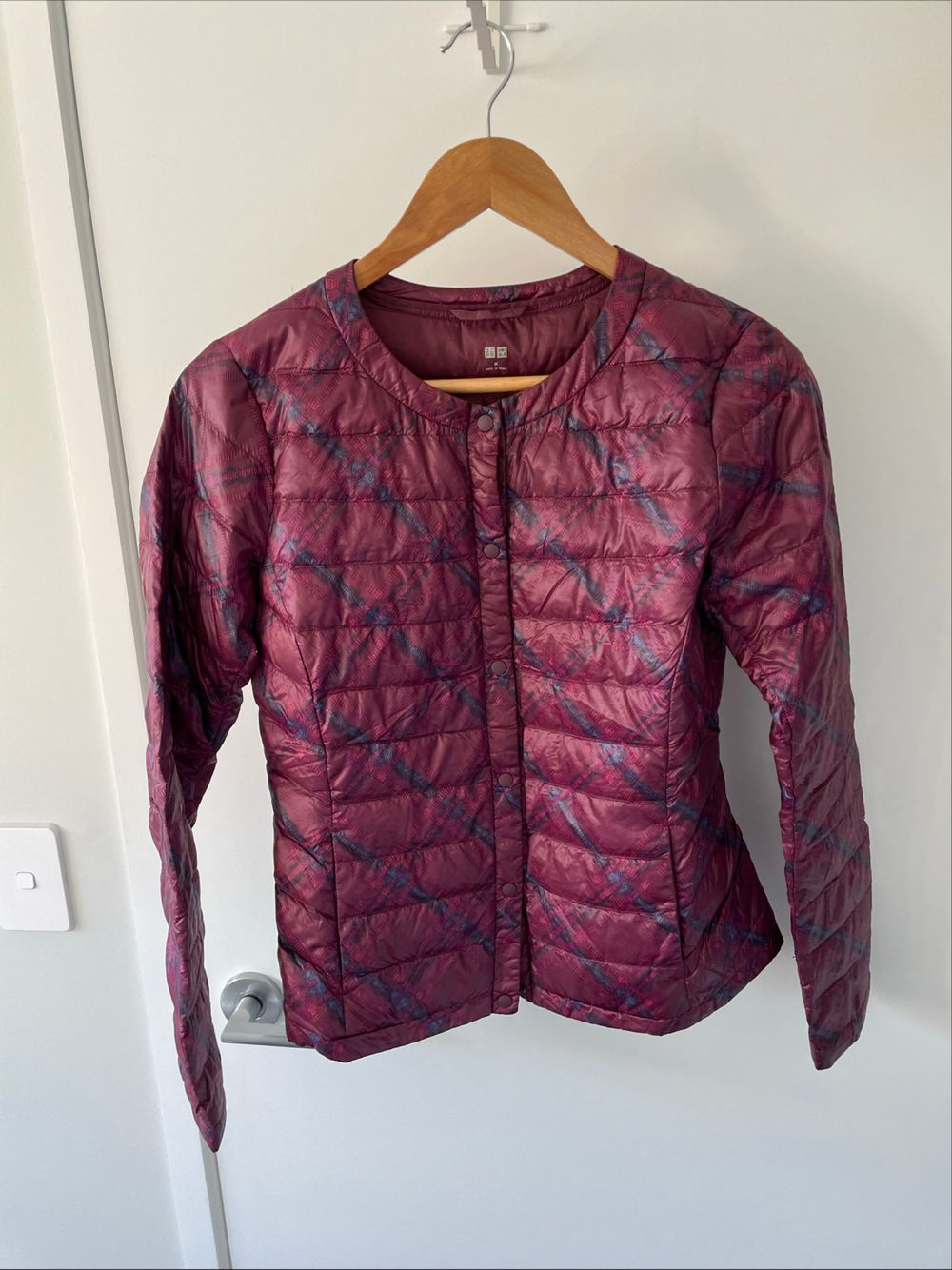Uniqlo Purple Plaid Quilted Ultra Light Down Jacket