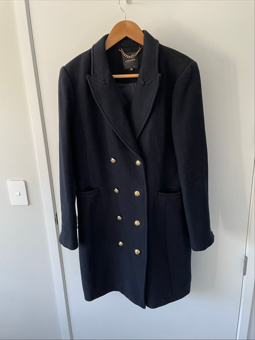 Portmans Navy Double Breasted Wool Blend Coat size 14