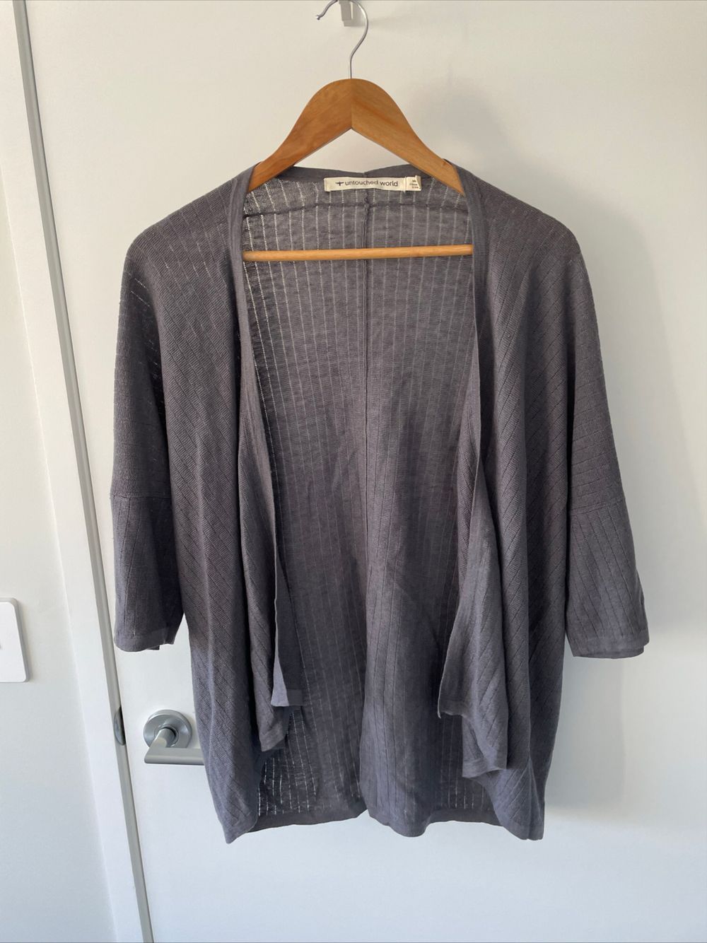 Untouched World Grey Linen Blend Open Cardigan size M