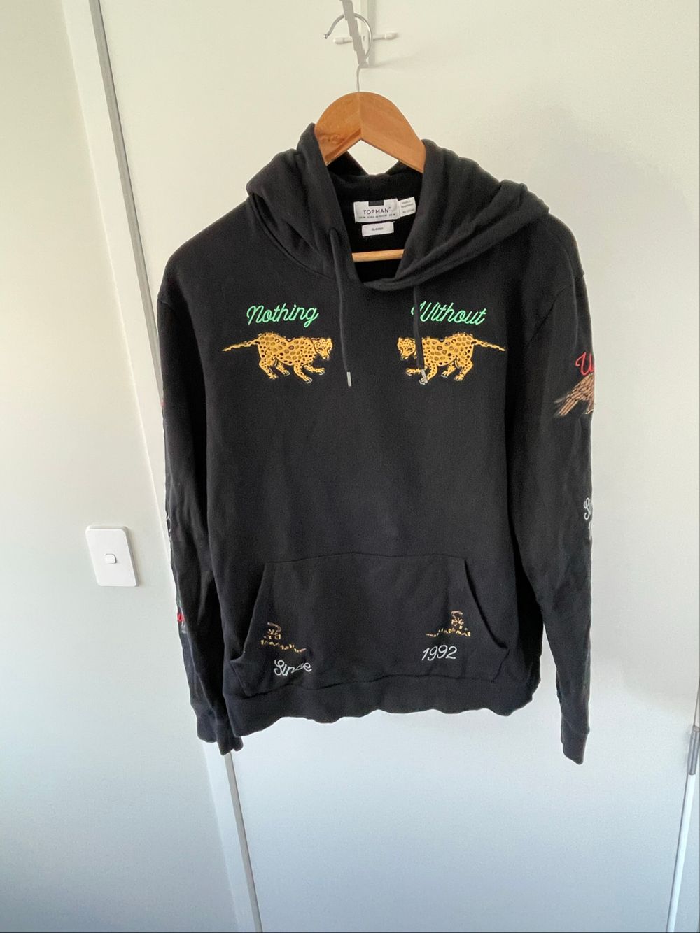 Topman Black Embroidered Hoodie size M