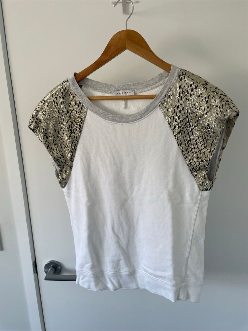 Sandro white metallic tweed raglan sleeves size 1/XS