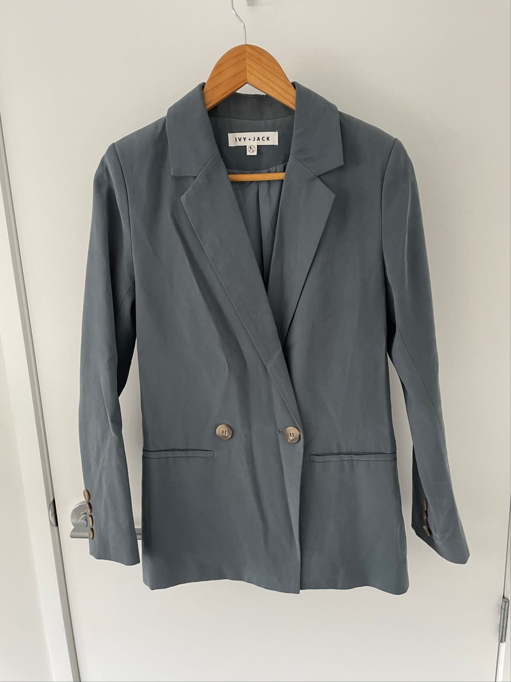 Ivy + Jack Grey Double Breasted Blazer Grey Blue Size S