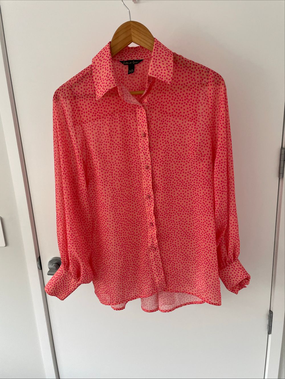 Home-Lee Pink Polka Dot Longsleeve Shirt size 10