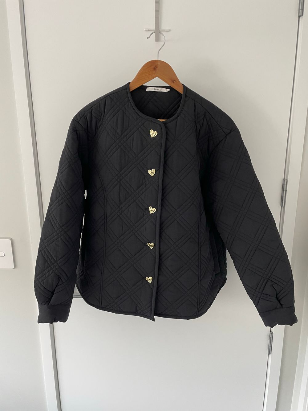 RUBY Black Quilted Puffer Jacket with heart buttons  size 6