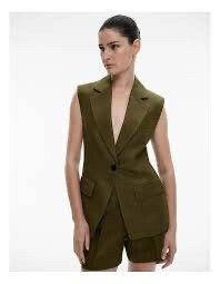 WITCHERY Khaki Linen Blend Vest Waistcoat size 16