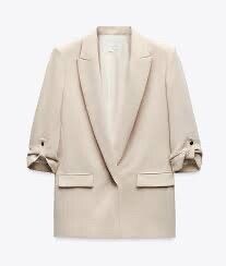 Zara Blush Beige / Nude Roll-Sleeve Open Blazer – Size L