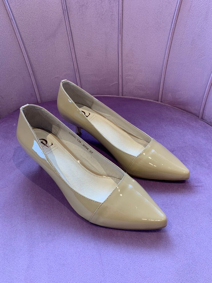 Patent Nude Leather Kitten Heels