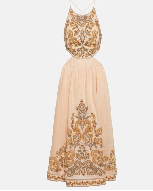 Authentic  Devi embroidered linen midi