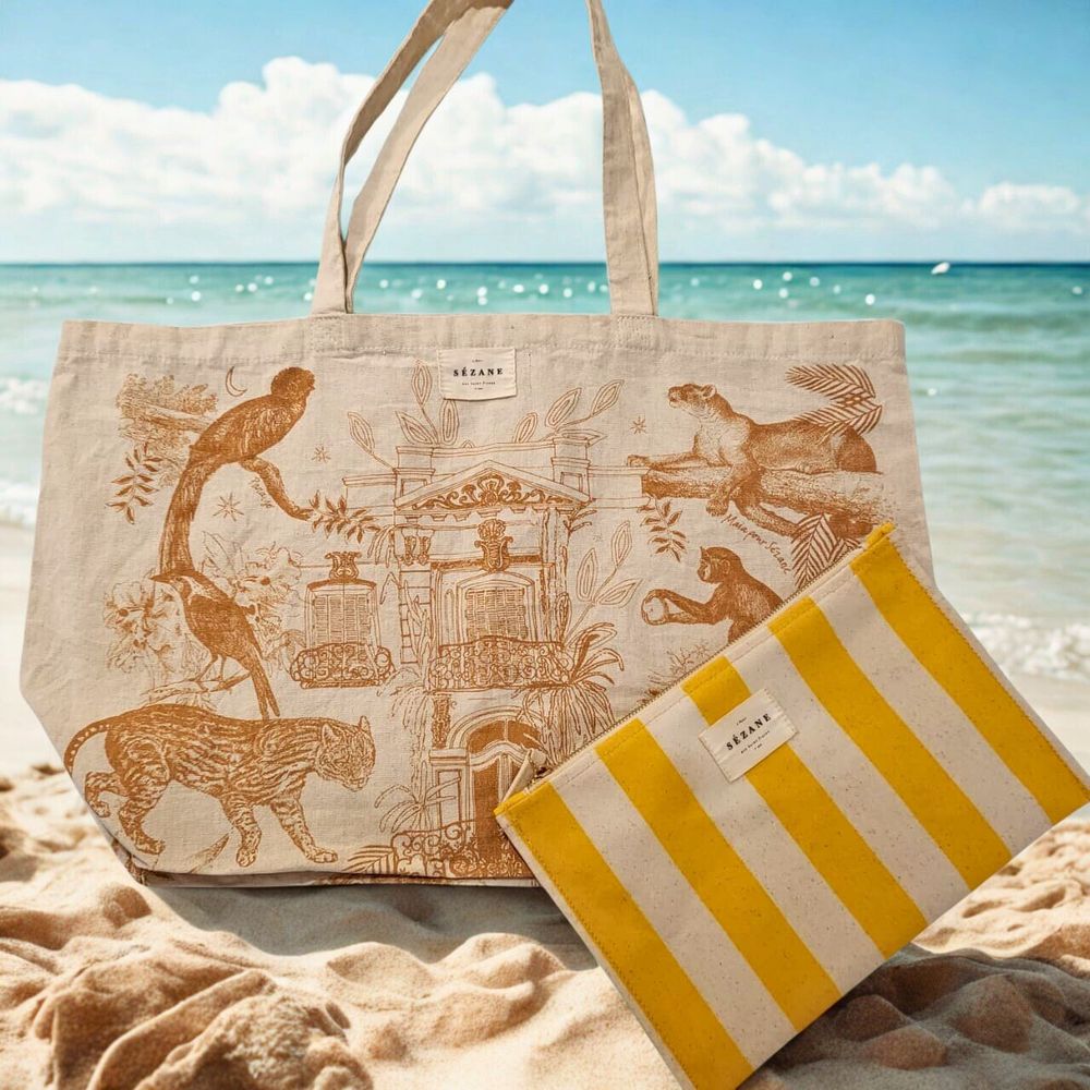 Sézane Beige Tote Bag + Pouch