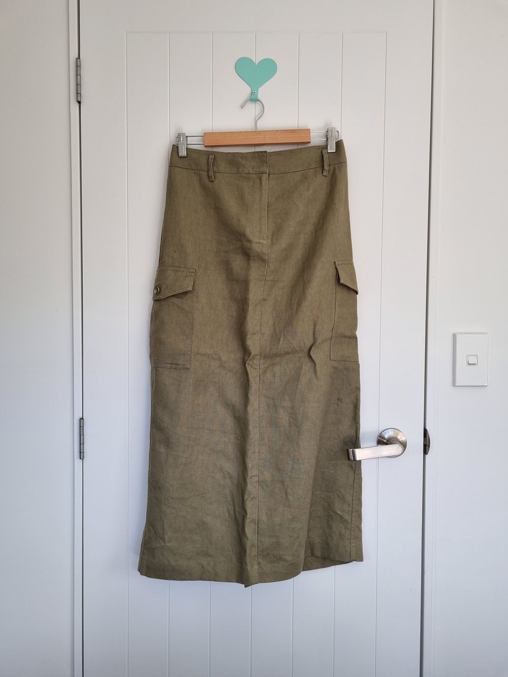 Witchery Khaki 100% Linen Utility Skirt