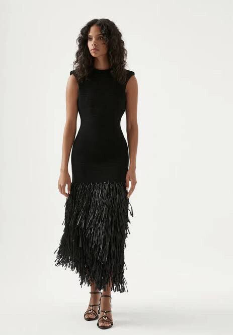 aje raffia dress black Size_41/7 Ted Baker PEGASI Waterfall Color:Antique Rose unlined skirt